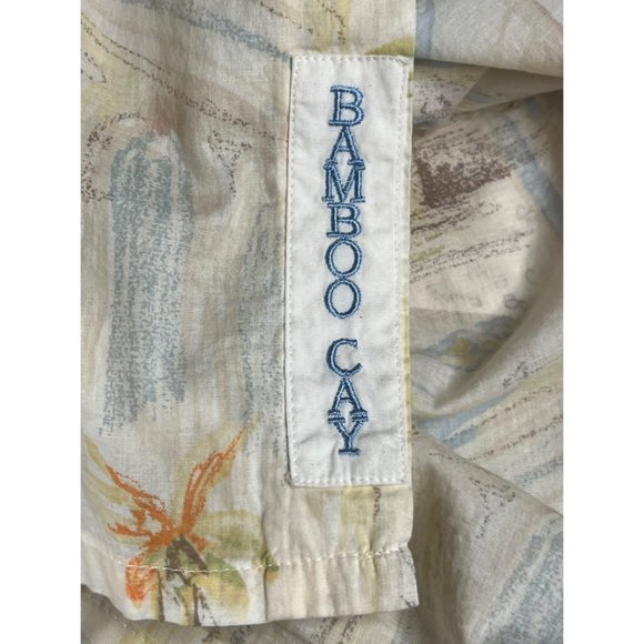 Bamboo Cay Men’s large button front top short sleeve collar Hawaiian print yello - Picture 12 of 12